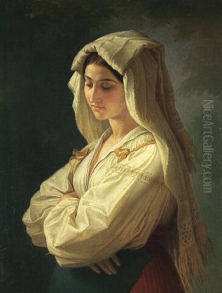 Junge Italienerin Aus Der Gegend Von Rom Oil Painting by Wilhelm von Kaulbach