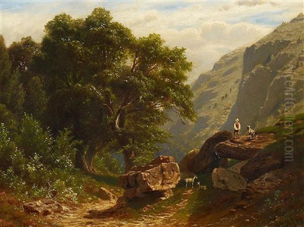 Ziegenhirte Im Gebirge Oil Painting by Johann (Jan) Kautsky