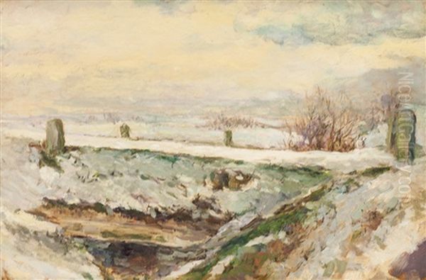Zimni Krajina S Mostem Oil Painting by Frantisek Kavan