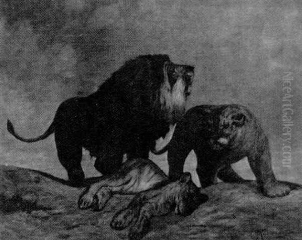 Lion Family Oil Painting by Joseph Malachy Kavanagh