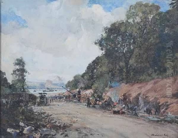 The New Road From Anniesland To Bowling- Under Construction Oil Painting by Archibald Kay