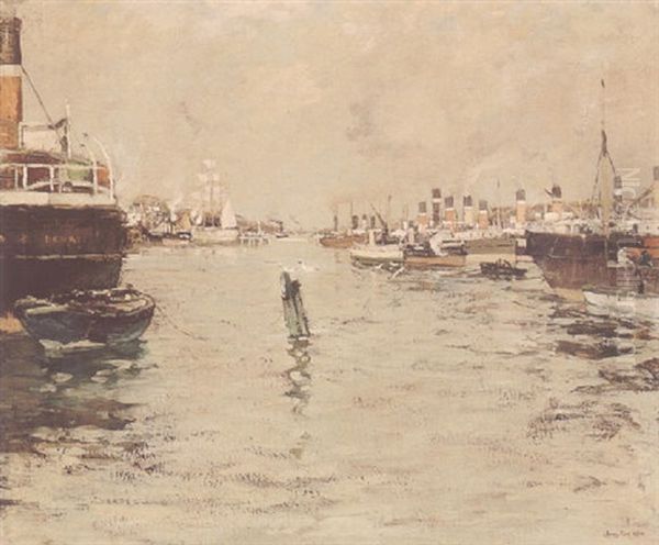 Steam Boats On The Clyde Oil Painting by James Kay