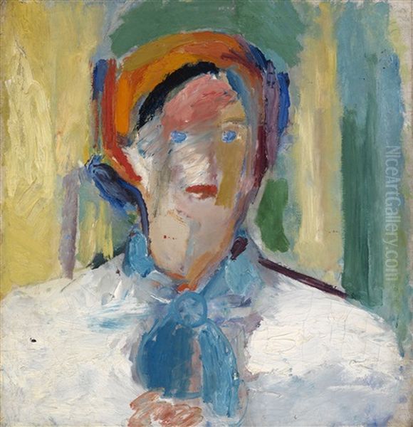Self-portrait In An Orange Scarf Oil Painting by Maria Kazanskya