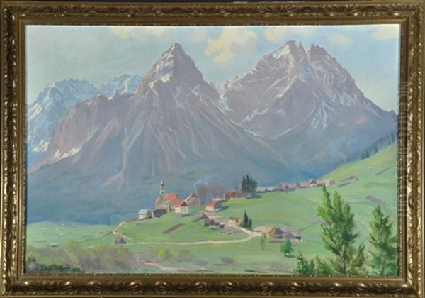 Dorf Vor Bergmassiv Oil Painting by Otto Keck