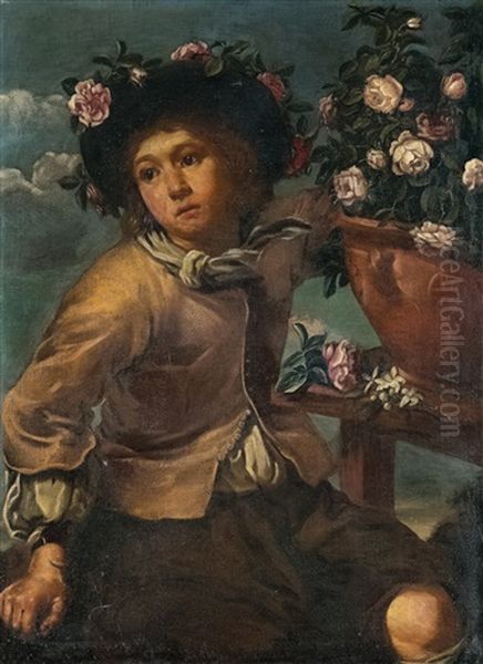Junge Mit Rosen In Einer Vase Oil Painting by Bernhard Keil
