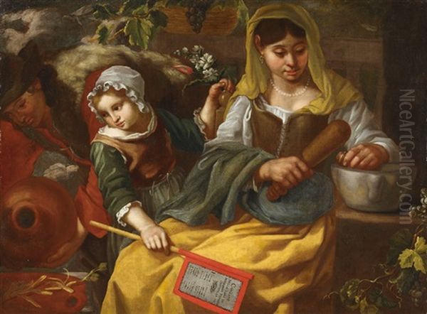 A Savojard Family In The Kitchen Oil Painting by Bernhard Keil, Monsu Bernardo