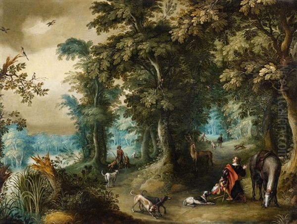 A Forest Landscape With Saint Hubert Oil Painting by Alexander Keirincx