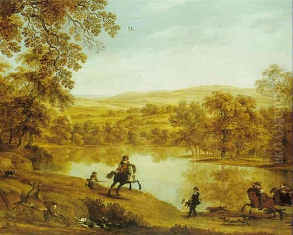 A Hunting Party By A Lake Oil Painting by Alexander Keirincx