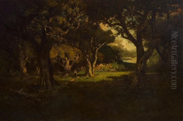 California Oaks And Field Oil Painting by William Keith