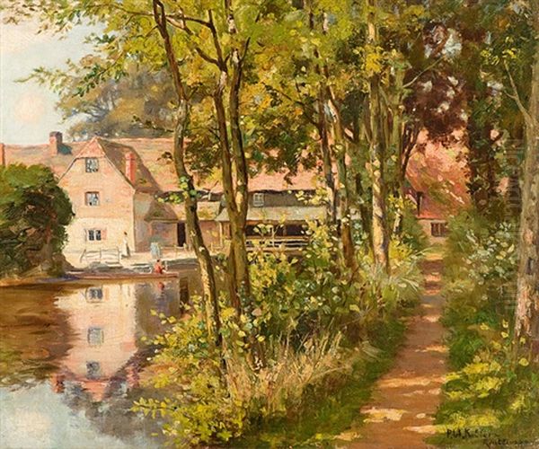 Gehoft Am Gewasser Oil Painting by Paul Wilhelm Keller-Reutlingen