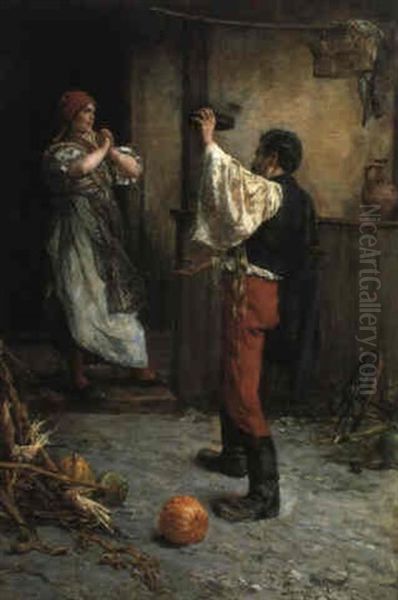 Uberraschender Besuch Oil Painting by Jenoe (Eugen) Kemendy