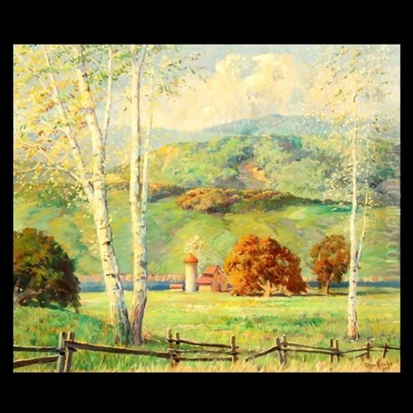 Farmhouse Landscape Oil Painting by Geza Kende