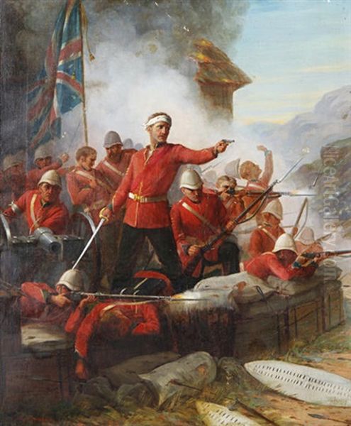 The Battle Of Rourke's Drift, Zululand, South Africa, 22nd January Oil Painting by Sydney Percy Kendrick