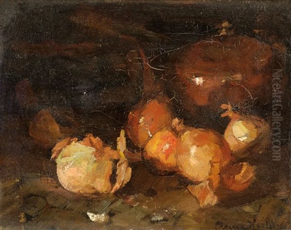 Still Life With Onions Oil Painting by Anna E. Kerling