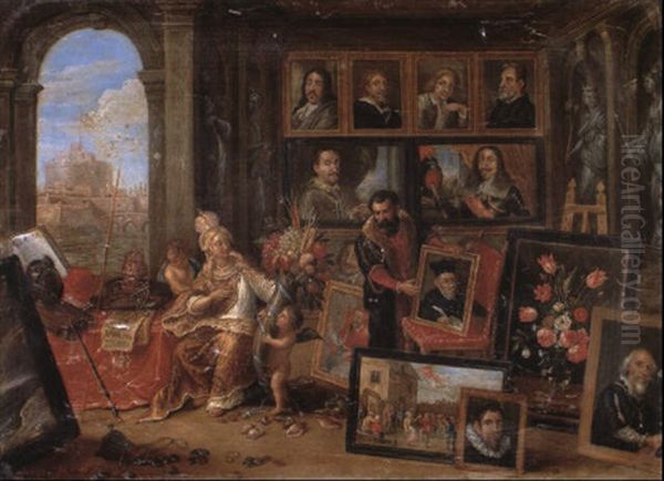 Allegory Of Europe, Seated, Being Shown Paintings By Flemish Masters Oil Painting by Jan van Kessel the Elder