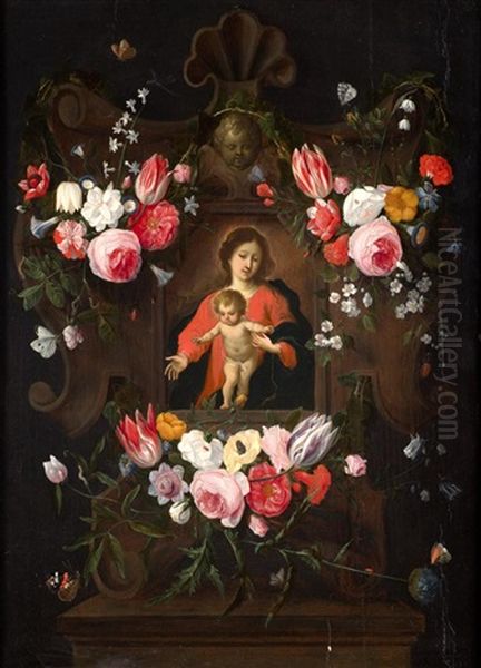 Virgen Con El Nino En Guirnalda De Flores Oil Painting by Jan van, the Younger Kessel