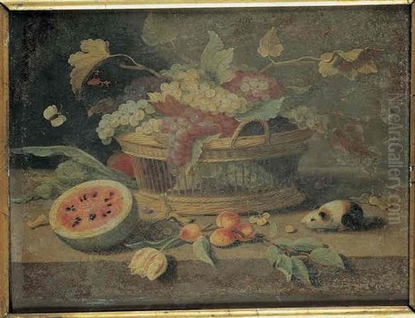 Nature Morte Au Panier De Raisins, Abricots Et Pasteques Sur Un Entablement Oil Painting by Jan van, the Younger Kessel