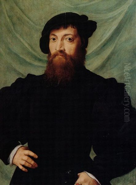 Portrait Of A Gentleman Standing Before A Green Curtain Oil Painting by Willem Key