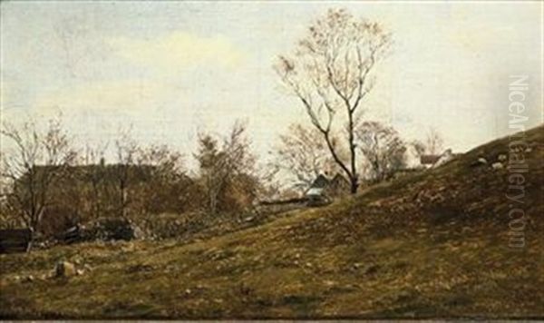 Cottages On The Hillside Oil Painting by Frederik Christian Jacobsen Kiaerskou