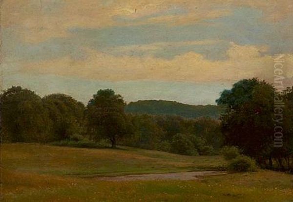 Landscape With A Stream In The Foreground Oil Painting by Frederik Christian Jacobsen Kiaerskou