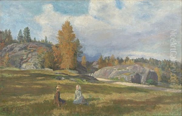 Piker I En Eng Oil Painting by Kitty (Christine) Lange Kielland