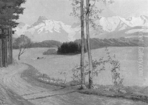 Wiesenlandschaft Mit Feldweg Und Stockhornkette Oil Painting by Robert Kiener