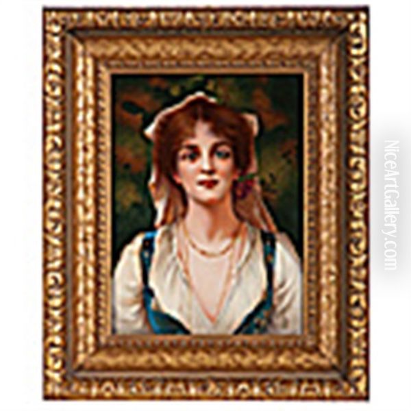 A Young Woman (by Nach C. Kiesel) Oil Painting by Conrad Kiesel