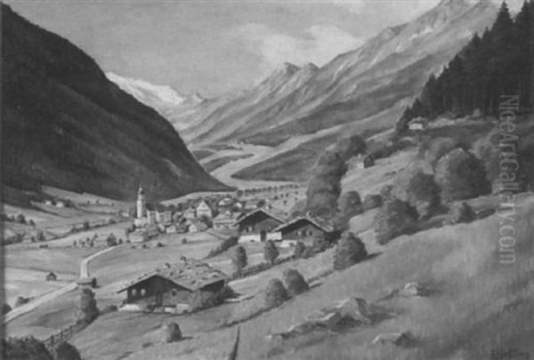 Alpine Village In Summer Oil Painting by Ernst Kiesling