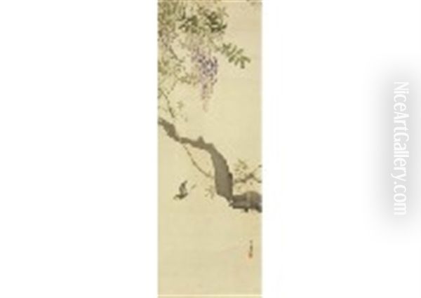 Purple Wisteria Oil Painting by Keigetsu Kikuchi