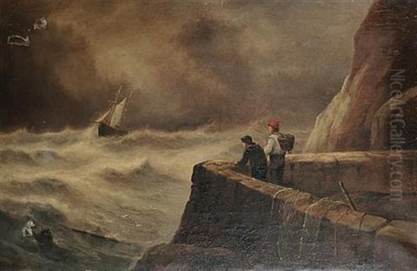 Fishing Boat Caught In A Storm Oil Painting by Sarah Louise Kilpack