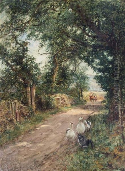 Geese On A Path Oil Painting by Henry John Yeend King