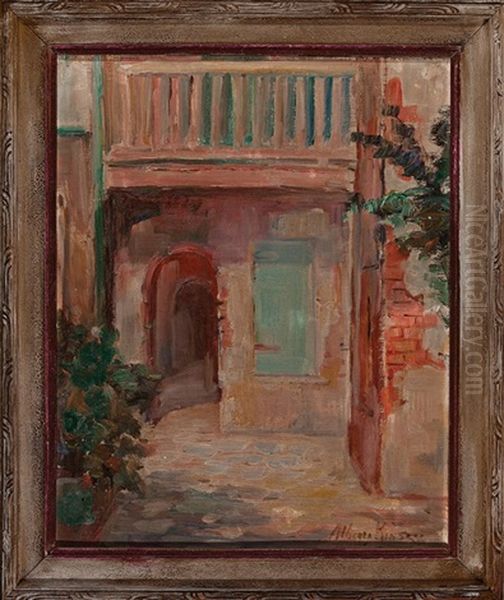 French Quarter Courtyard Oil Painting by Alberta Kinsey