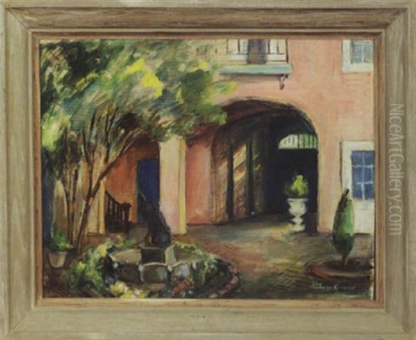 French Quarter Courtyard Scene Oil Painting by Alberta Kinsey