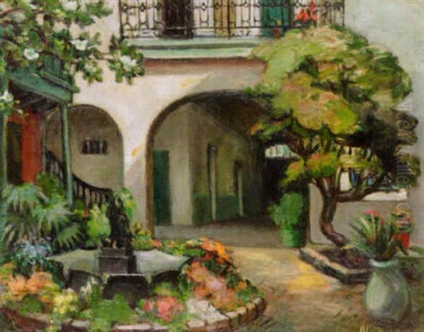 French Quarter Courtyard Oil Painting by Alberta Kinsey