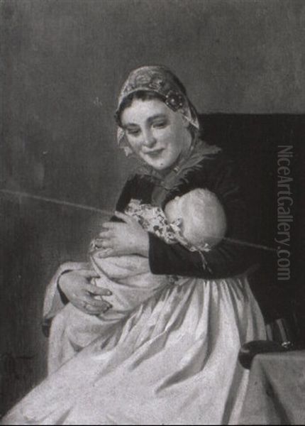 Junge Bauerinmit Kind Oil Painting by Otto Karl Kirberg