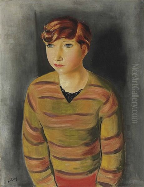 Jeune Femme Au Pull Raye Oil Painting by Moise Kisling