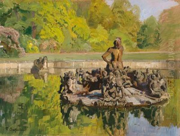 Tritonbrunnen In Nymphenburg Oil Painting by Fritz Bayerlein
