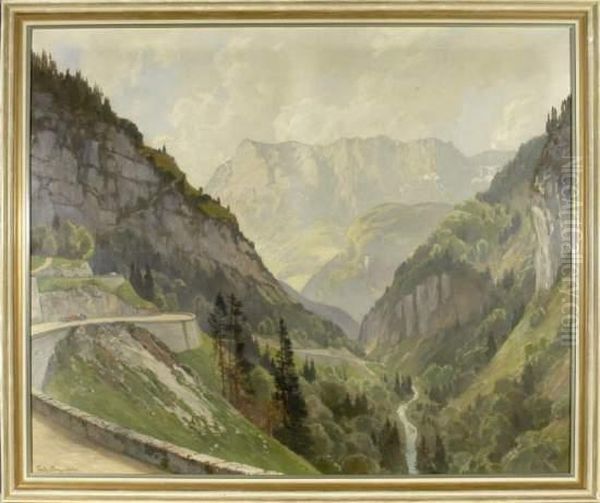 Die Alpenstrase Oil Painting by Fritz Bayerlein