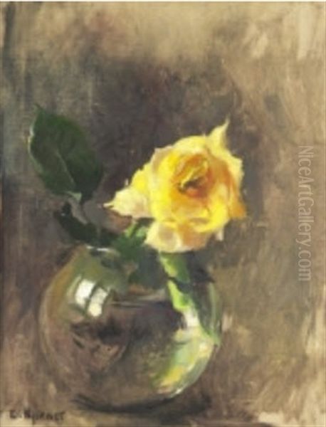 Blomsterstilleben Med Gul Ros Oil Painting by Esther Kjerner