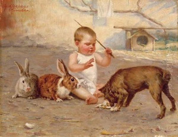 Vergnugtes Spiel Auf Dem Hofe Oil Painting by Theodor Kleehaas