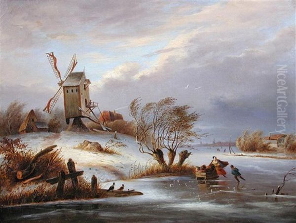 A Stormy Day On The Ice Oil Painting by Lodewijk Johannes Kleijn