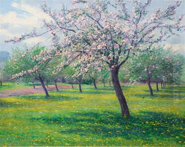 Blooming Apple Trees Oil Painting by Maximilian Klein Von Diepold