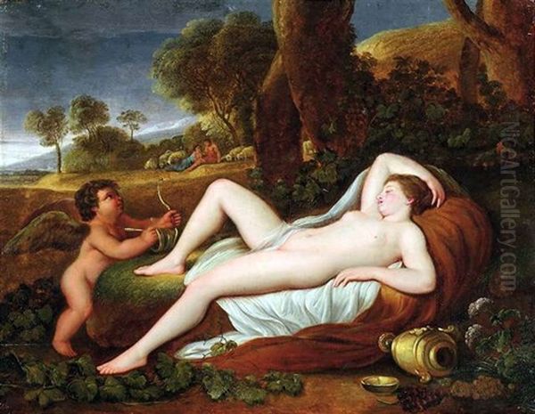 Ruhende Venus Mit Amor Oil Painting by Johann Christian Klengel