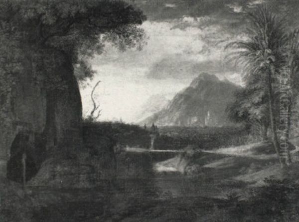 Sudlandische Gebirgslandschaft Mit See Oil Painting by Johann Christian Klengel
