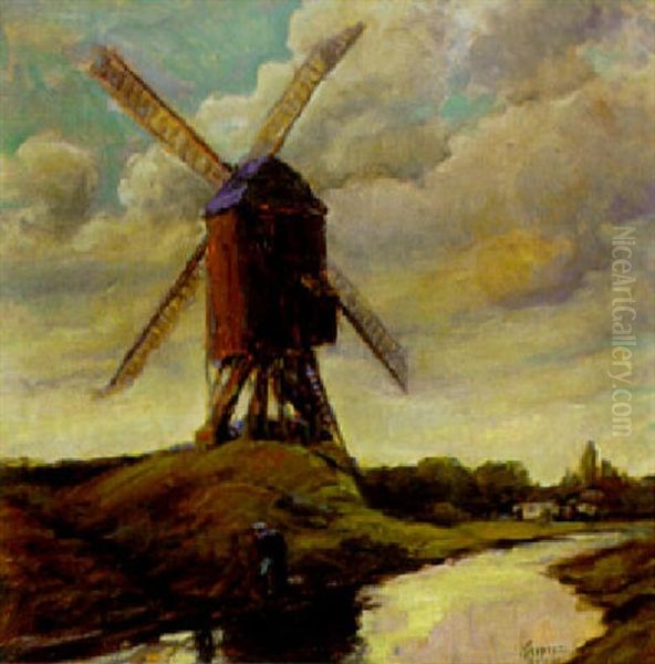 Windmill Gruge Holland Oil Painting by Frank Klepper