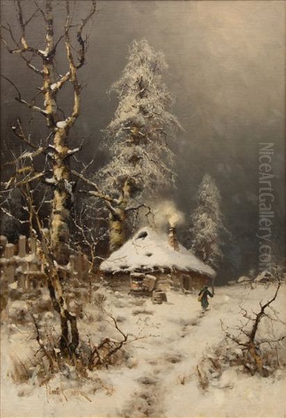 A Winter Landscape Oil Painting by Yuliy Yulevich (Julius) Klever