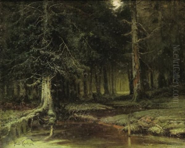 A Look Into The Forest At Dawn Oil Painting by Yuliy Yulevich (Julius) Klever