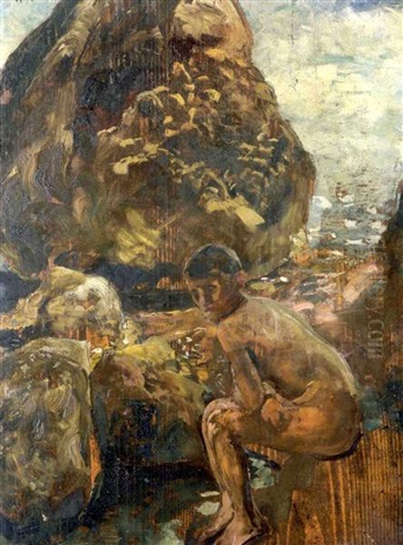 Garcon Au Bord De L'eau Oil Painting by Max Klinger