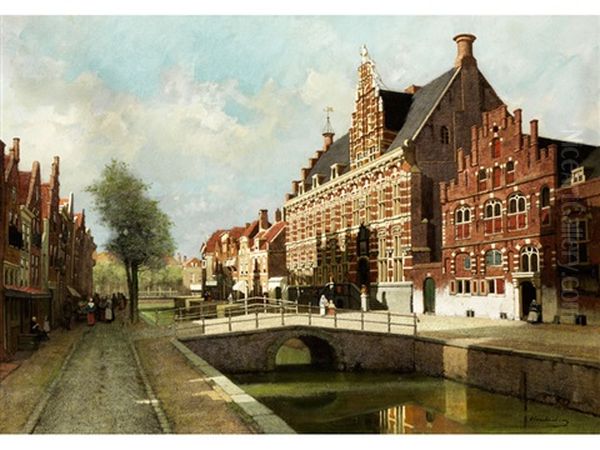 Blick Entlang Des Turfmarktes Mit Kanselarij In Leeuwarden Oil Painting by Johannes Christiaan Karel Klinkenberg