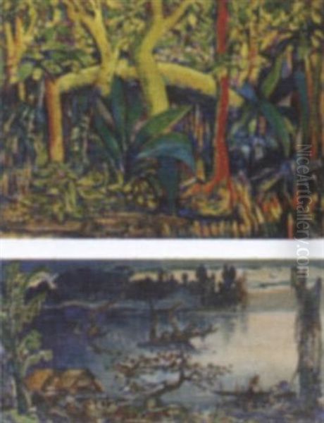A Crocodile In The Jungle Oil Painting by Johannes Frederik Engelbert Ten Klooster